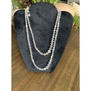 VTG Faceted Glass Crystal‎ Double Strand Necklace Clear Aurora Borealis Wedding